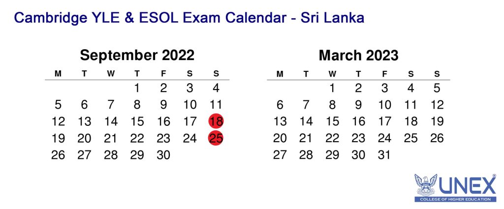 YLE & ESOL Calendar 2022